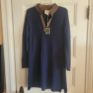 Sail to Sable Wool-Cashmere Tunic Dress with Faux Leather Trim Sz Large
